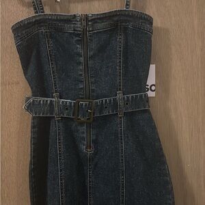 Kohl's Women's Dark Blue Denim Belted Overalls